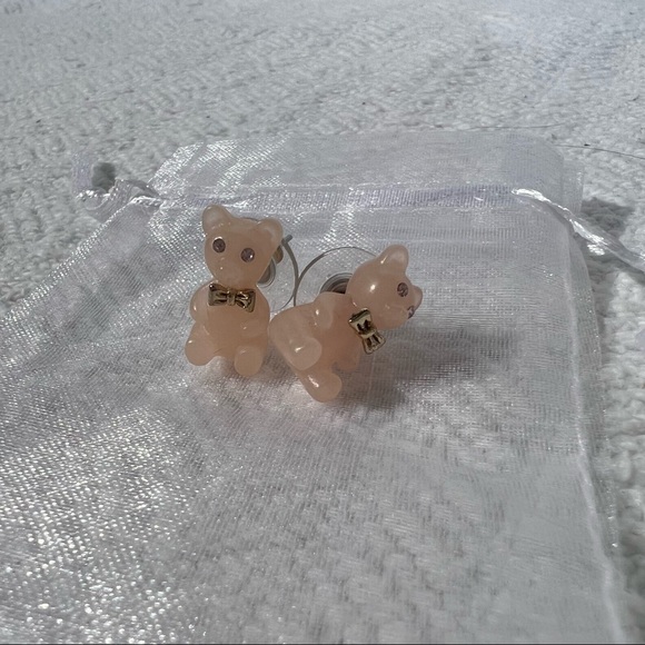 peach silver and gold bear earrings - Picture 1 of 7